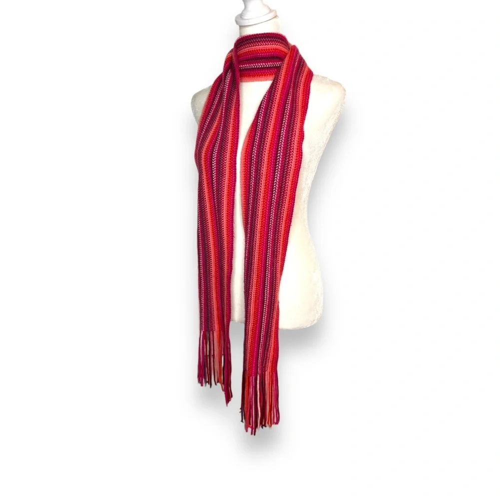 Persian Vibe Striped Pink & Red Fringe Scarf